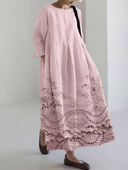 Women 3D Printing Crew Neck Half Sleeve Comfy Vintage Maxi Dress