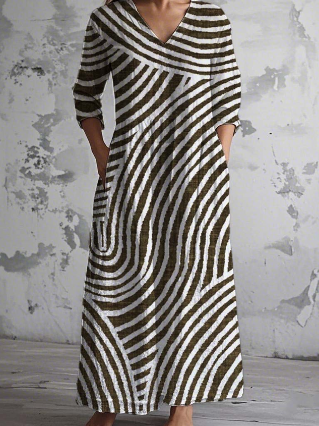 Women Floral V Neck Long Sleeve Comfy Vintage Maxi Dress