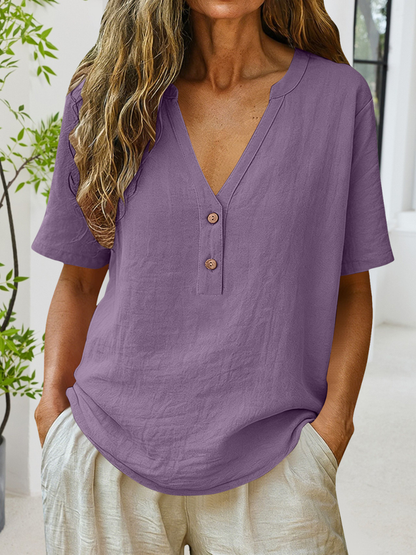 Casual Plain V Neck Short Sleeve T-shirt