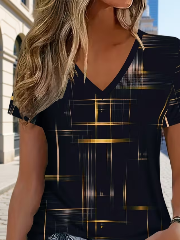 Vintage Abstract V Neck Short Sleeve T-shirt