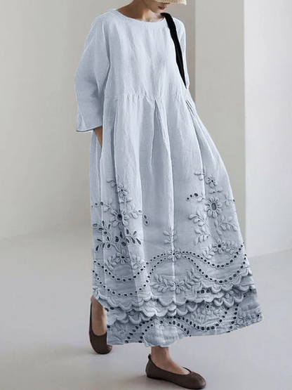 Women 3D Printing Crew Neck Half Sleeve Comfy Vintage Maxi Dress
