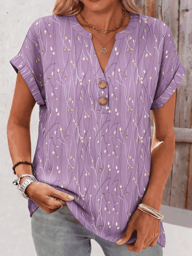 Vintage Leaf V Neck Short Sleeve T-shirt