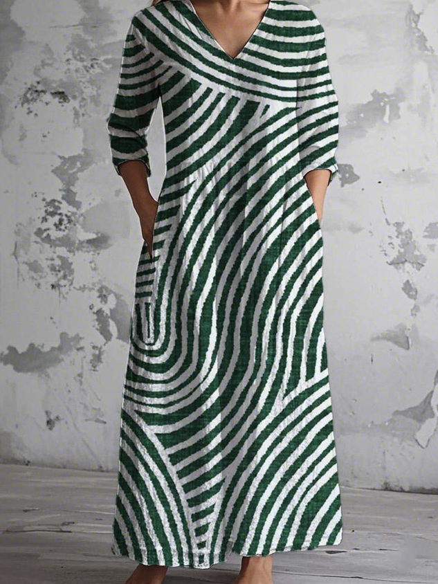 Women Floral V Neck Long Sleeve Comfy Vintage Maxi Dress