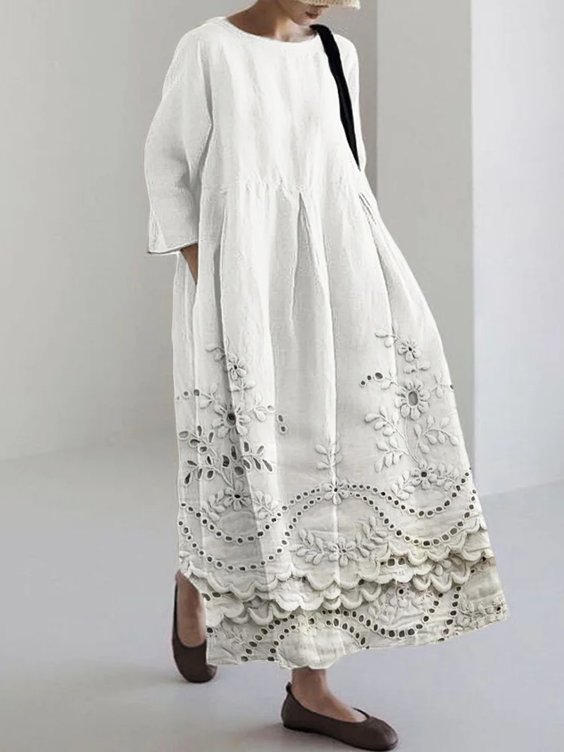 Women 3D Printing Crew Neck Half Sleeve Comfy Vintage Maxi Dress