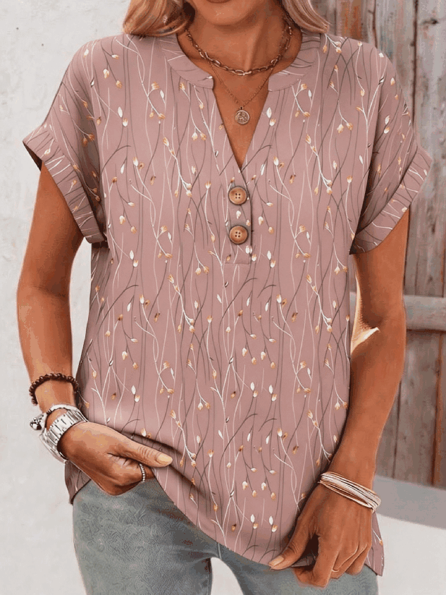 Vintage Leaf V Neck Short Sleeve T-shirt