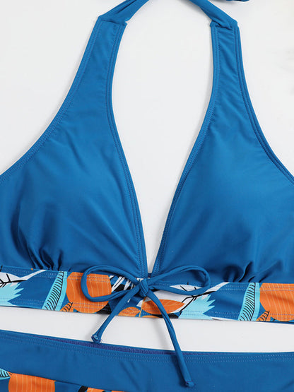 Womens Split High Waist Boxer Ties Printed Solid Color Bikini SIZE S-XK