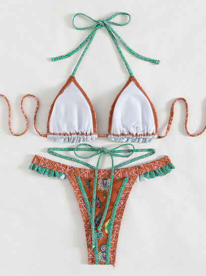 Womens Ethnic Print Halter Neck Tie Bikini SIZE S-L