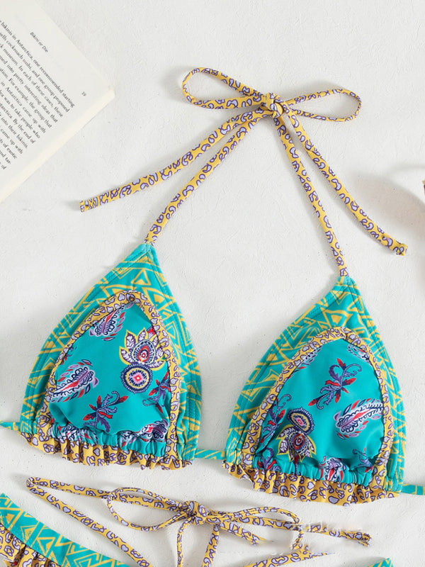 Womens Ethnic Print Halter Neck Tie Bikini SIZE S-L