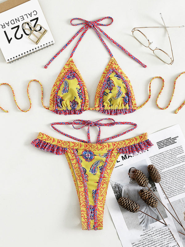 Womens Ethnic Print Halter Neck Tie Bikini SIZE S-L