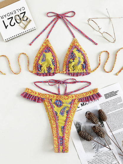 Womens Ethnic Print Halter Neck Tie Bikini SIZE S-L
