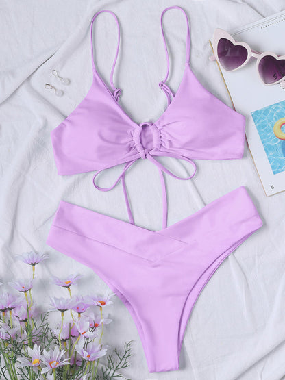 Womens Textured Underwire Brazilian Back Two Piece Swimsuit SIZE S-XL