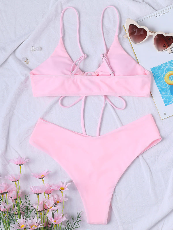 Womens Textured Underwire Brazilian Back Two Piece Swimsuit SIZE S-XL