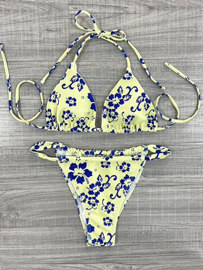 Womens Floral Print Triangle Two Piece Bikini SIZE S-L