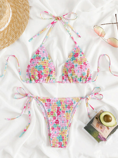 Womens Printed Stretch Pleated Two Piece Bikini SIZE S-L