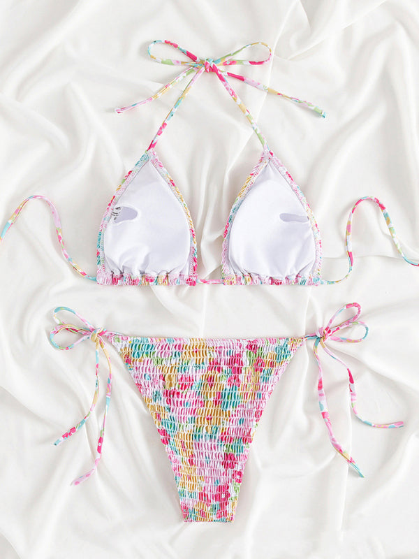 Womens Printed Stretch Pleated Two Piece Bikini SIZE S-L