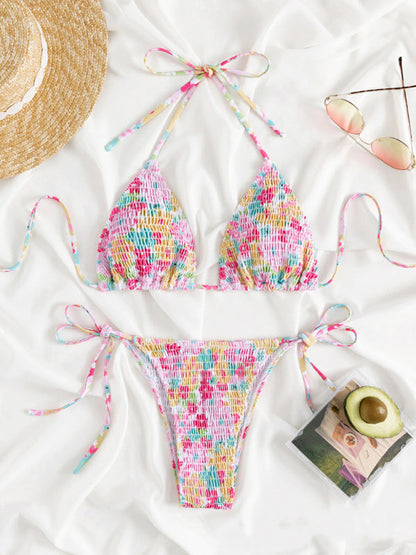 Womens Printed Stretch Pleated Two Piece Bikini SIZE S-L